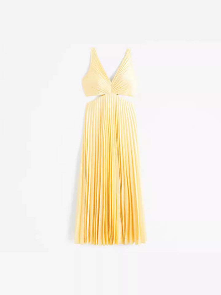 Reina | Dress Maxi Plissettato Scollo a V with Nodo Ritorto