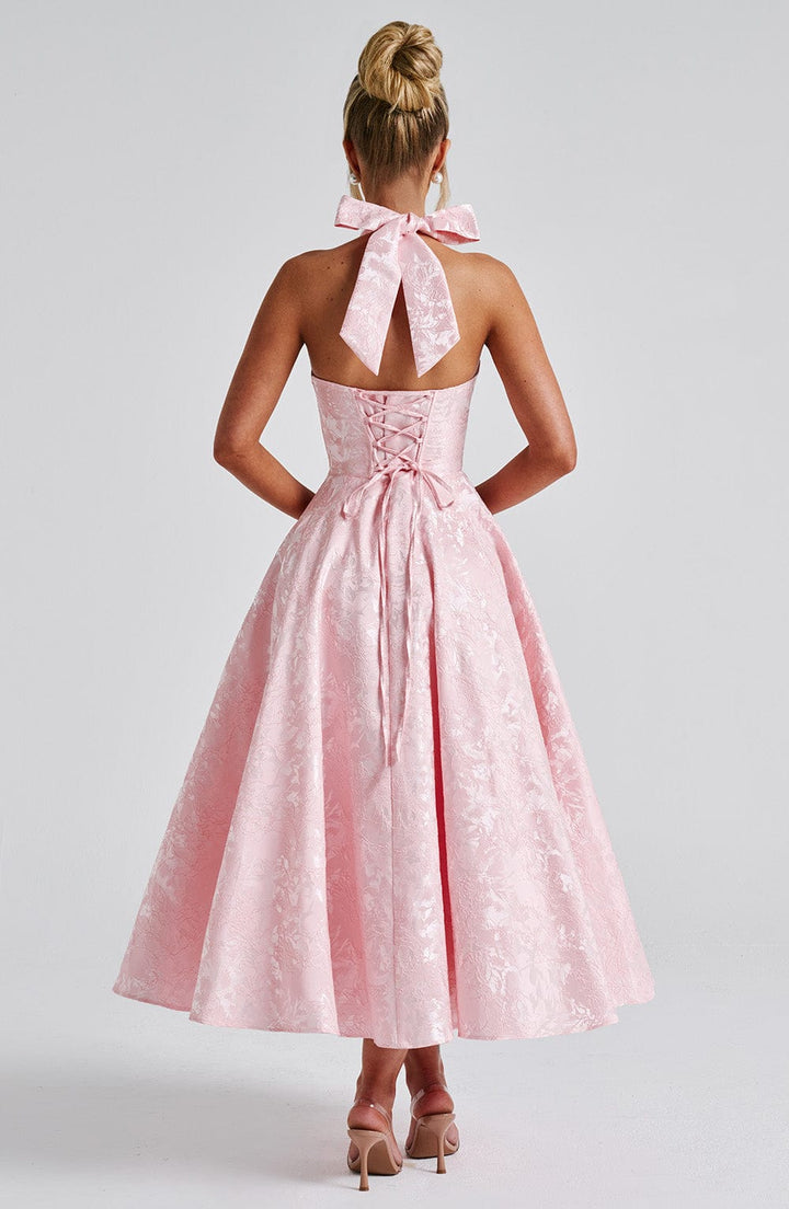 Pinklie | Dress Midi Floral with Collo Halter & Corsetto