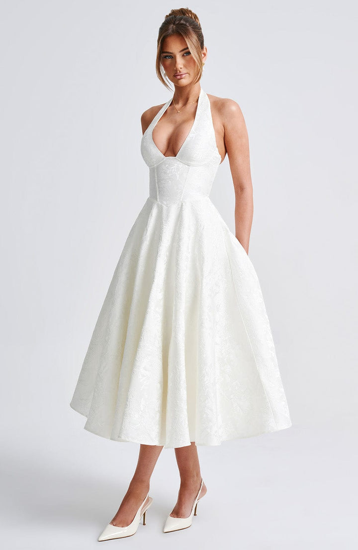 Pinklie | Dress Midi Floral with Collo Halter & Corsetto