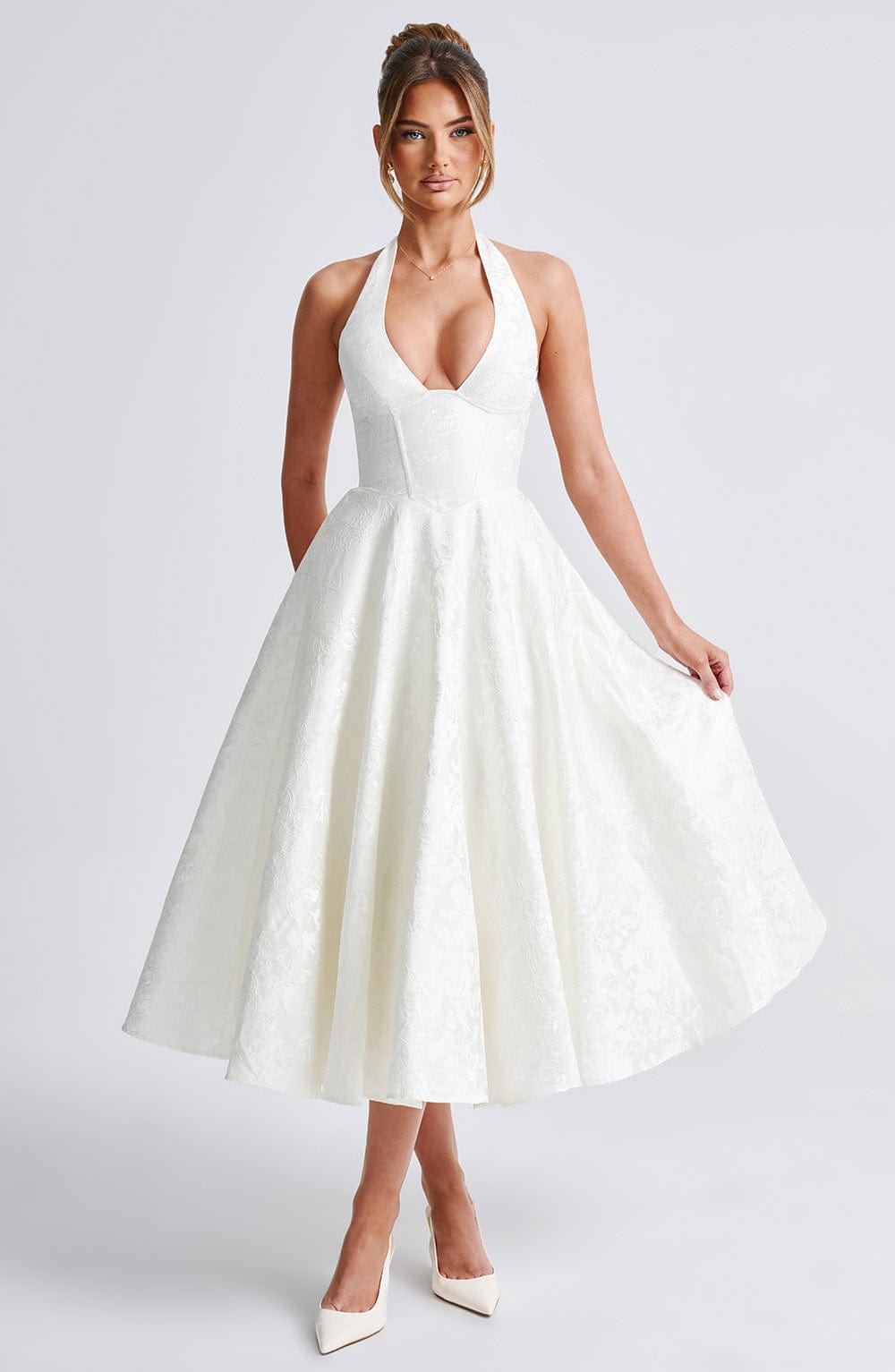 Pinklie | Dress Midi Floral with Collo Halter & Corsetto