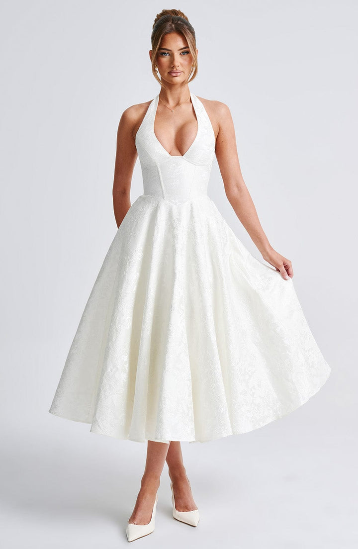 Pinklie | Dress Midi Floral with Collo Halter & Corsetto