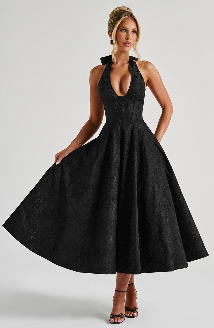 Pinklie | Dress Midi Floral with Collo Halter & Corsetto