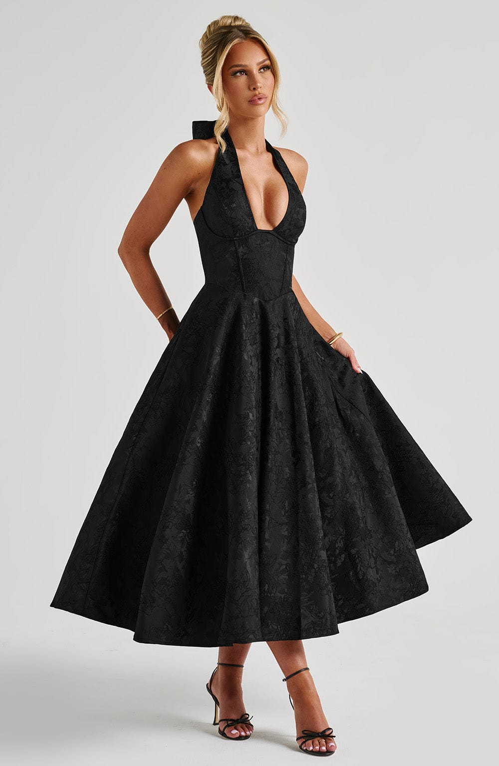 Pinklie | Dress Midi Floral with Collo Halter & Corsetto