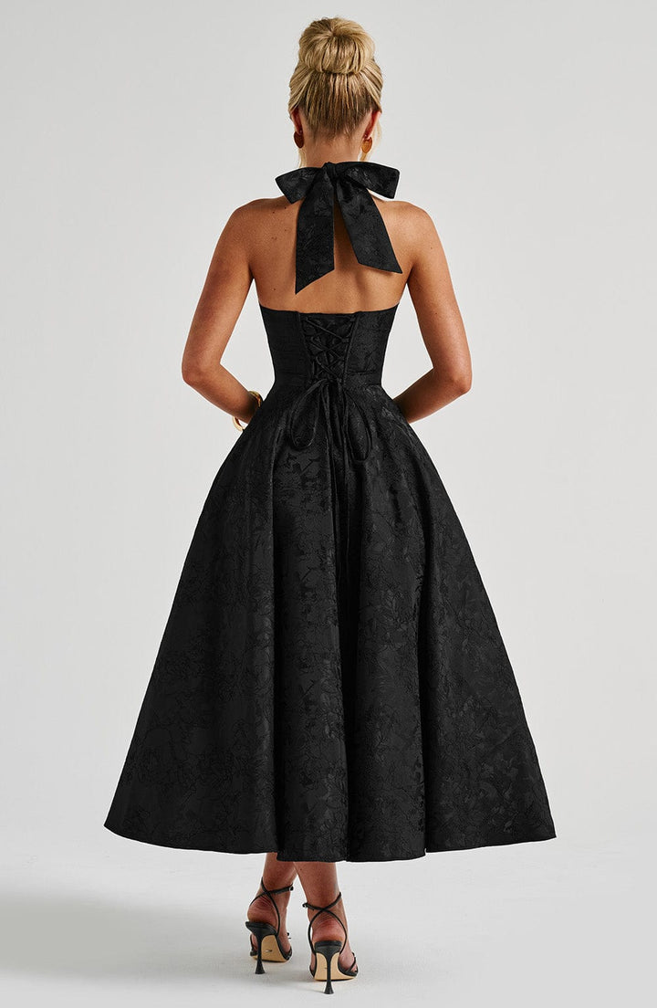 Pinklie | Dress Midi Floral with Collo Halter & Corsetto