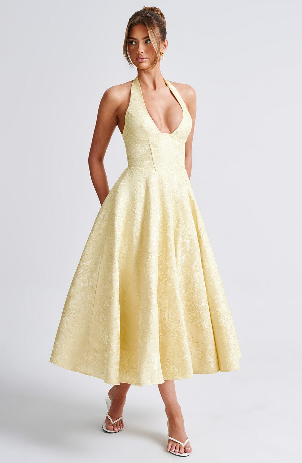 Pinklie | Dress Midi Floral with Collo Halter & Corsetto