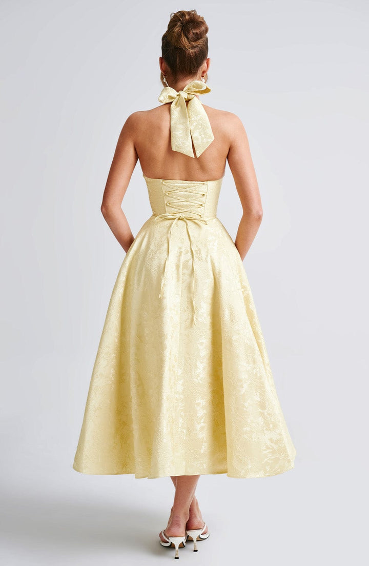 Pinklie | Dress Midi Floral with Collo Halter & Corsetto