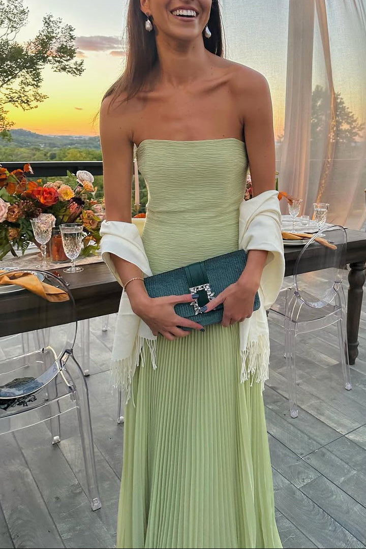 Skyla | Dress Maxi Plissettato Senza Spalline with Skirt Wide