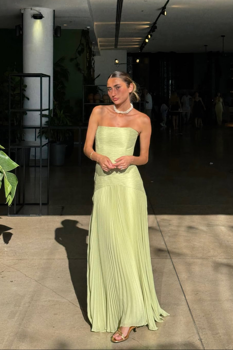 Skyla | Dress Maxi Plissettato Senza Spalline with Skirt Wide