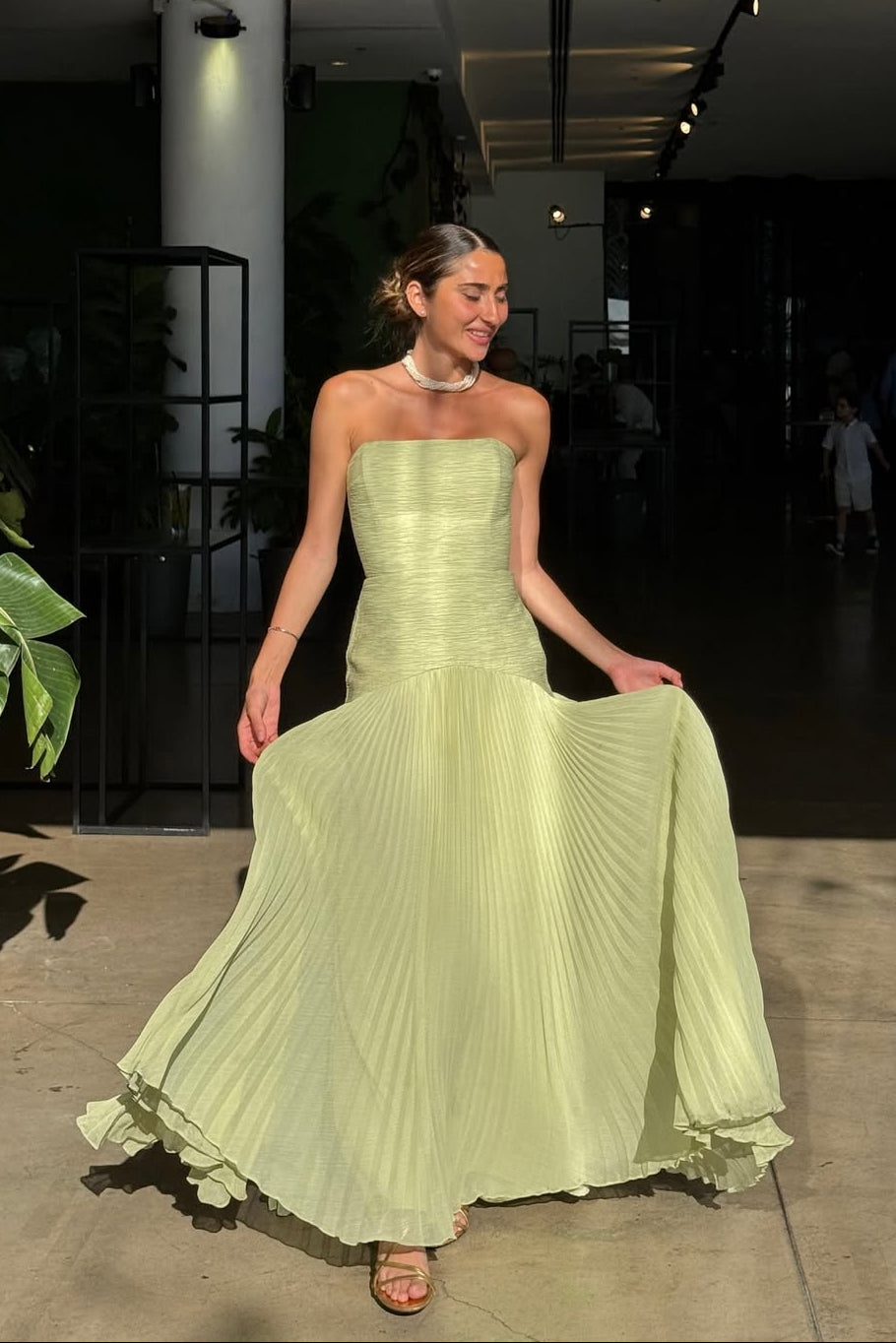 Skyla | Dress Maxi Plissettato Senza Spalline with Skirt Wide