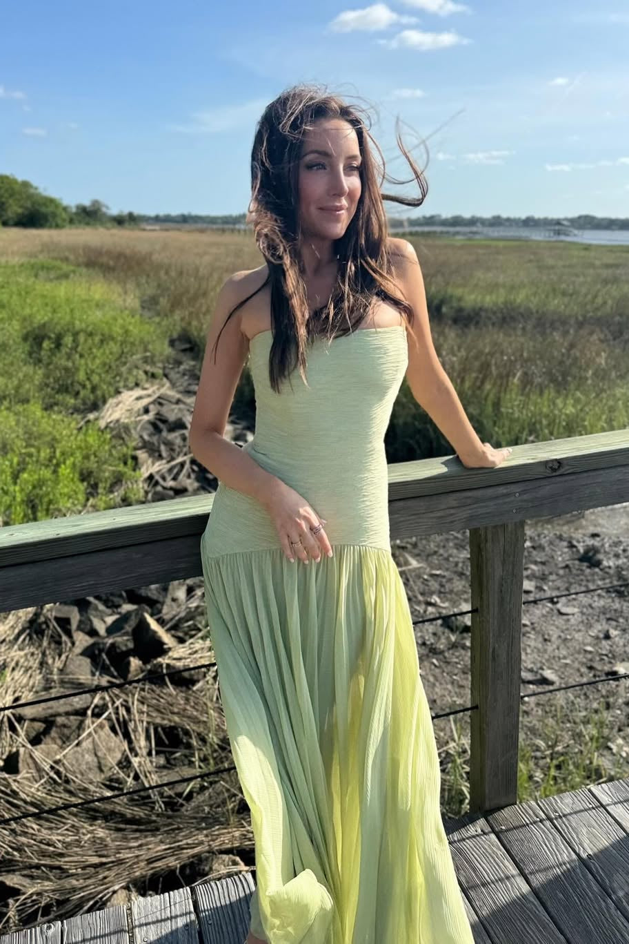 Skyla | Dress Maxi Plissettato Senza Spalline with Skirt Wide