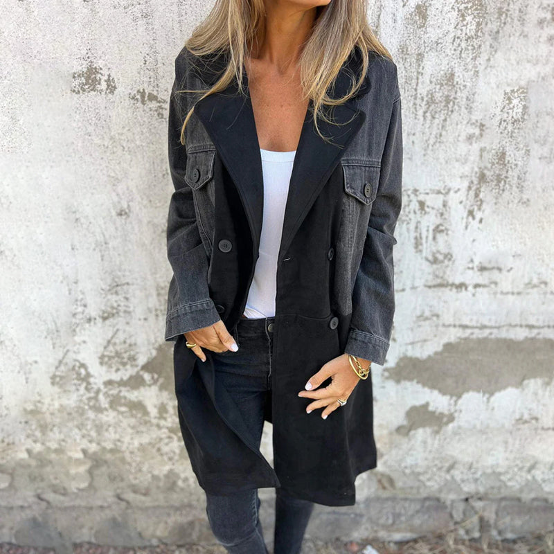 Sophie | Stylish Mid-Length Trench Coat with Denim Detail - Blue