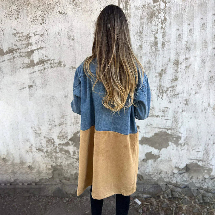 Sophie | Stylish Mid-Length Trench Coat with Denim Detail - 