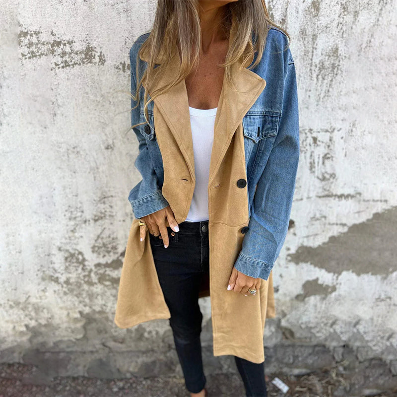 Sophie | Stylish Mid-Length Trench Coat with Denim Detail - 