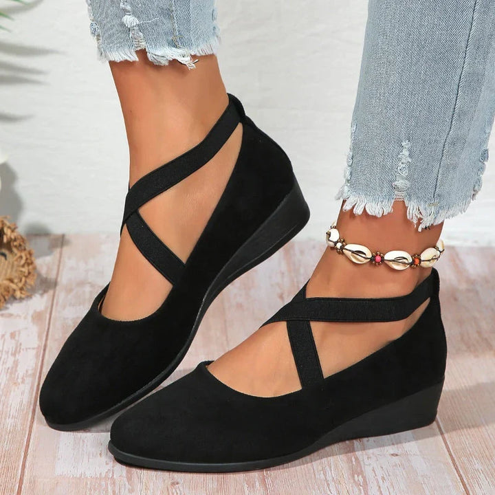 Delphine | Comfort Wedge Ballet Flats - Black