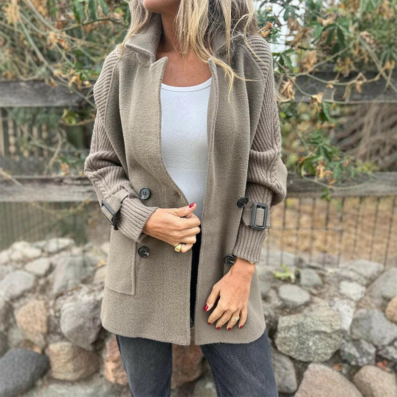 Isola | Refined Double-Breasted Knit-Sleeve Coat