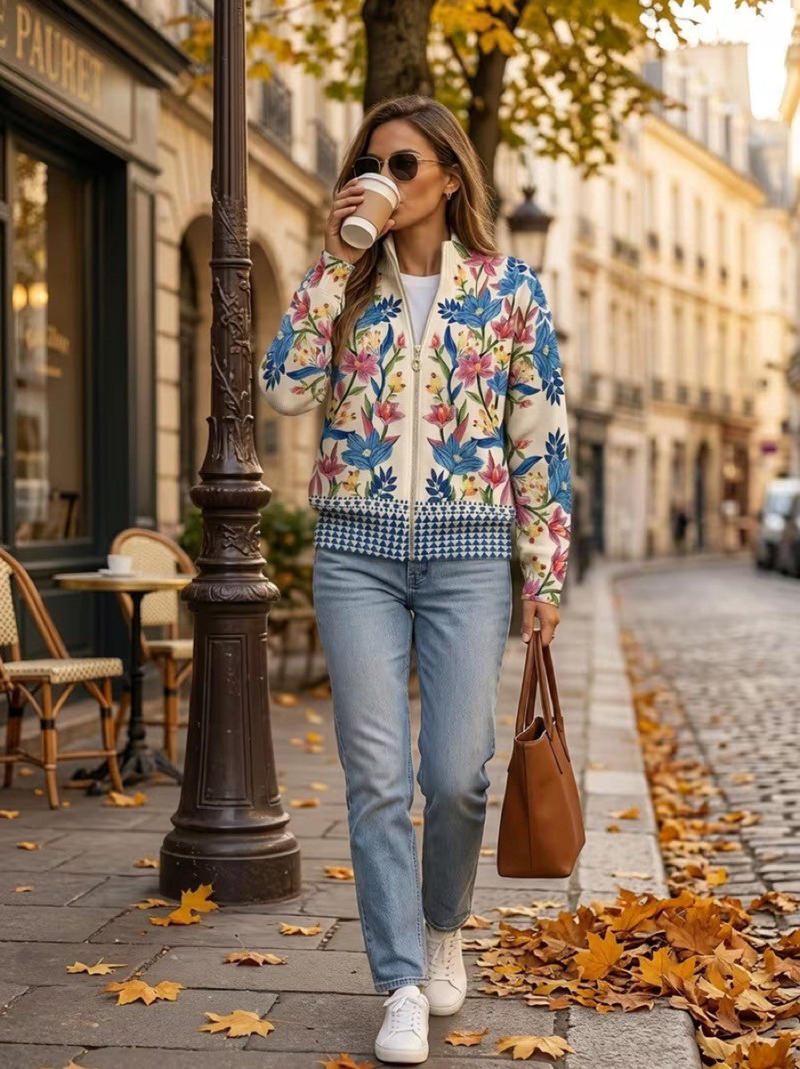 Clementine | Botanical Garden Zip Cardigan - Helen & Olivia Manhattan
