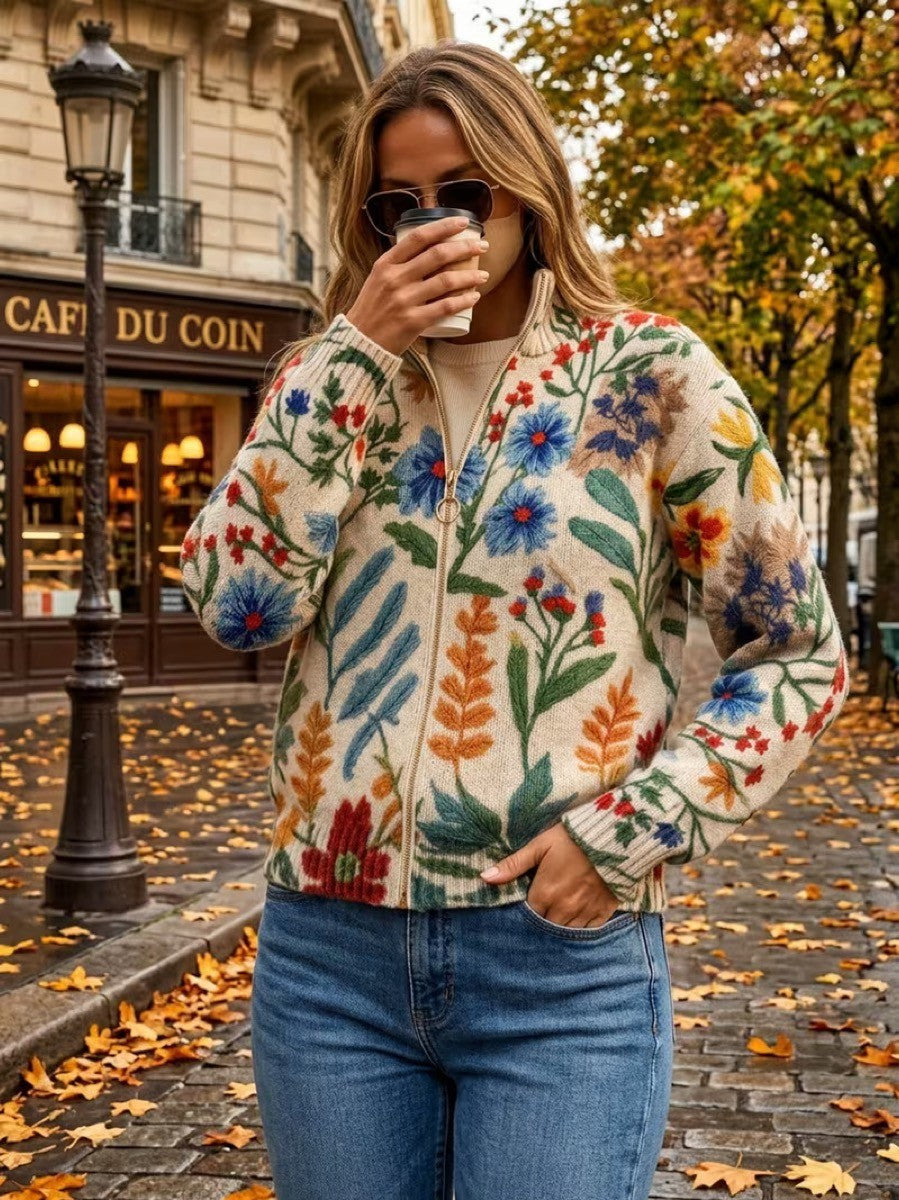Clementine | Botanical Garden Zip Cardigan - Helen & Olivia Manhattan