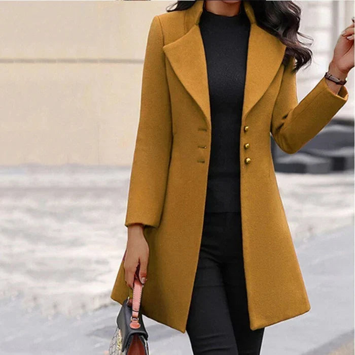 Clara | Stylish Button-Closure Trench Coat - Yellow