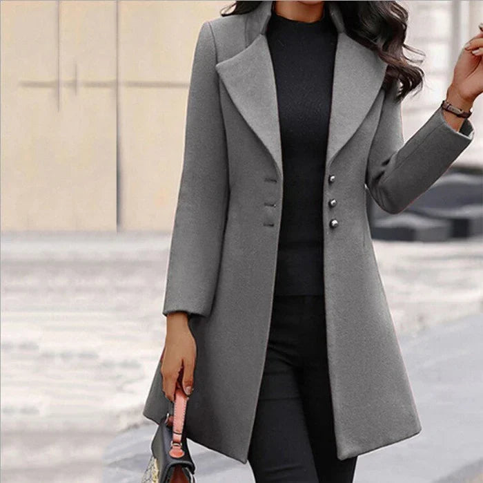 Clara | Stylish Button-Closure Trench Coat - Grey