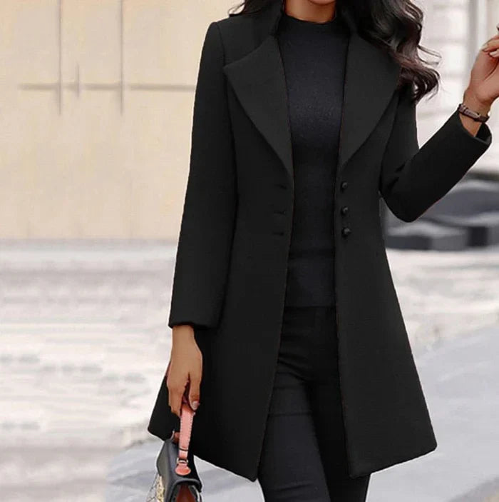 Clara | Stylish Button-Closure Trench Coat - Black