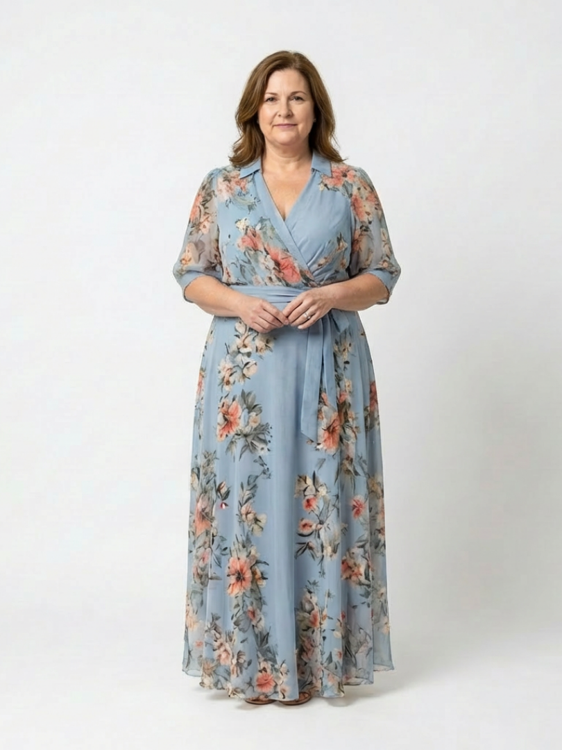 Elowen | Elegant Floral V Neck Wrap Maxi Dress