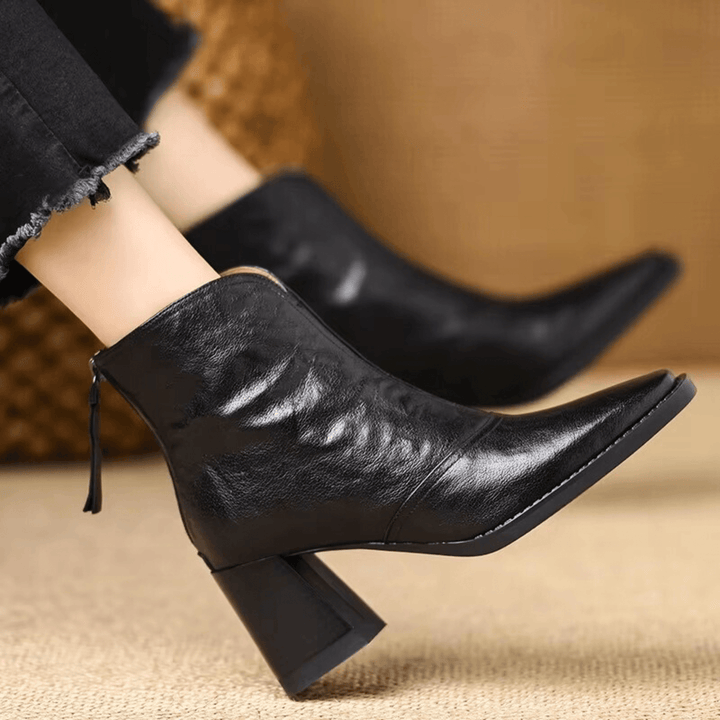 Claudia Luxe Mid | Heel Leather Ankle Boots - 