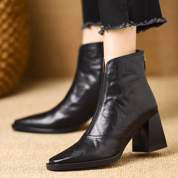 Norina | Leather Ankle Boots with Mid Heel - Helen & Olivia Manhattan