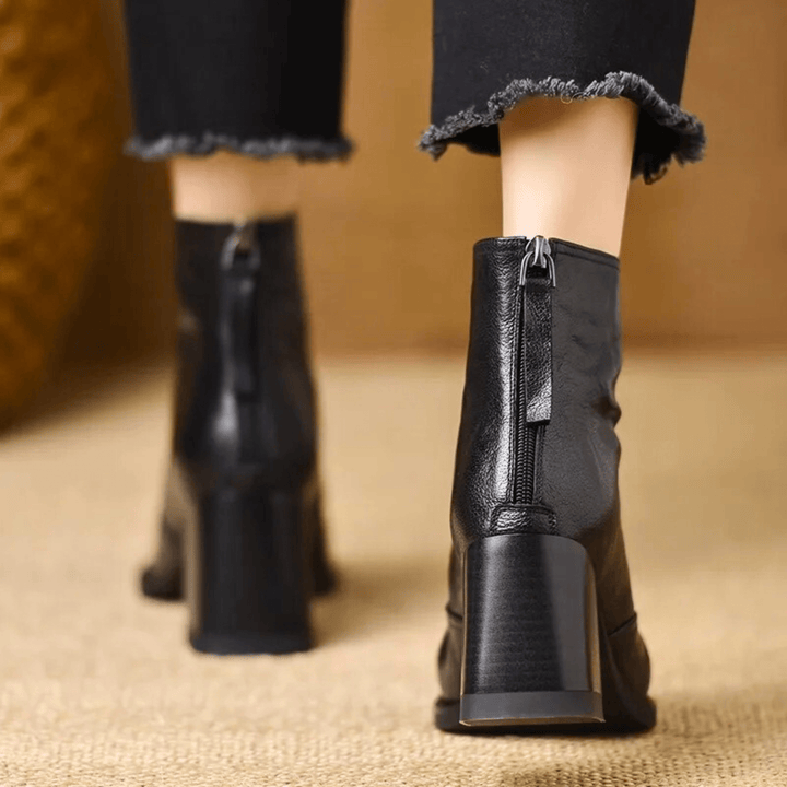 Norina | Leather Ankle Boots with Mid Heel - Helen & Olivia Manhattan