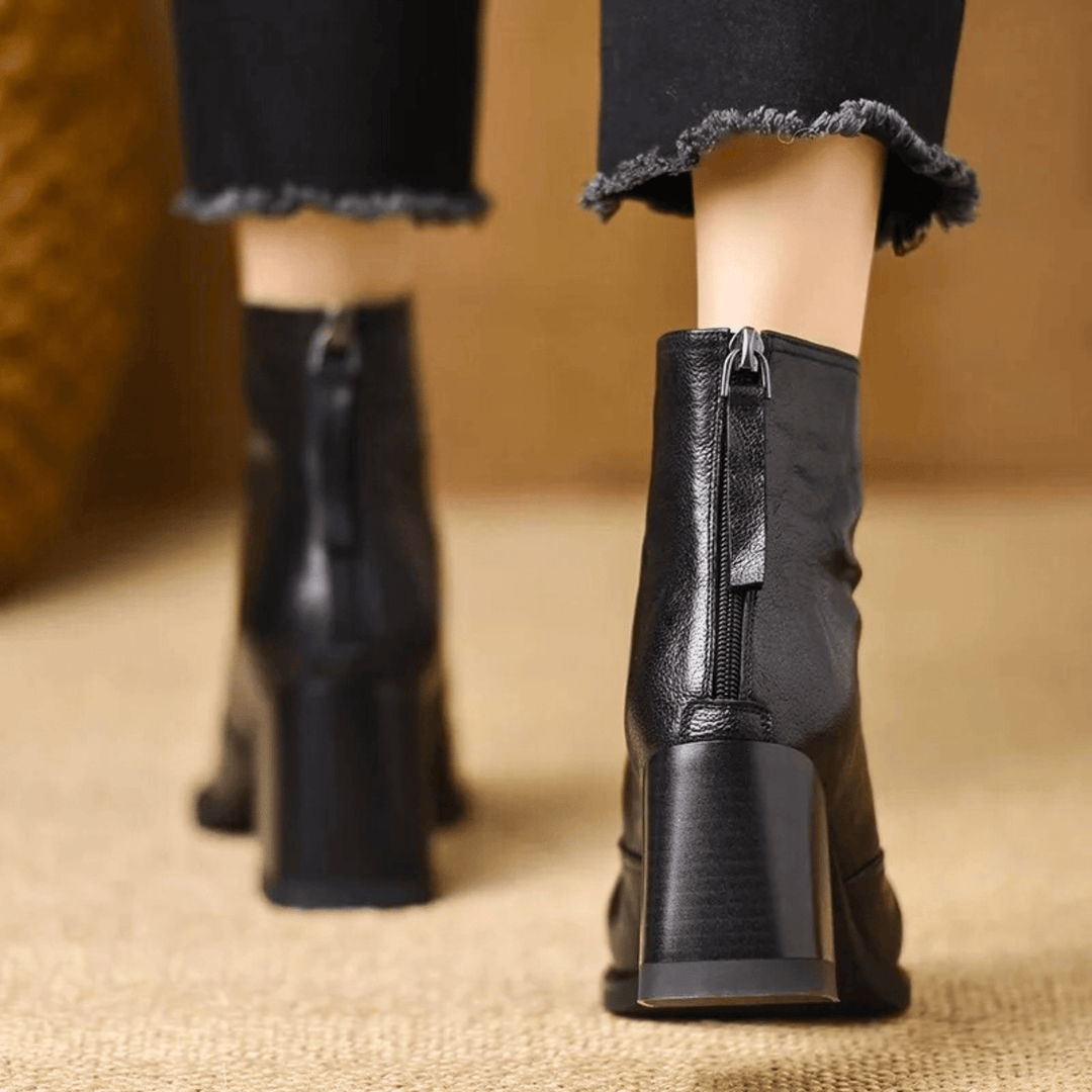 Claudia Luxe Mid | Heel Leather Ankle Boots - 