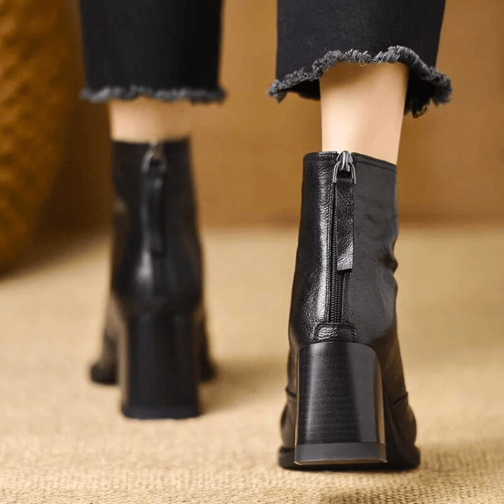 Claudia Luxe Mid | Heel Leather Ankle Boots - 