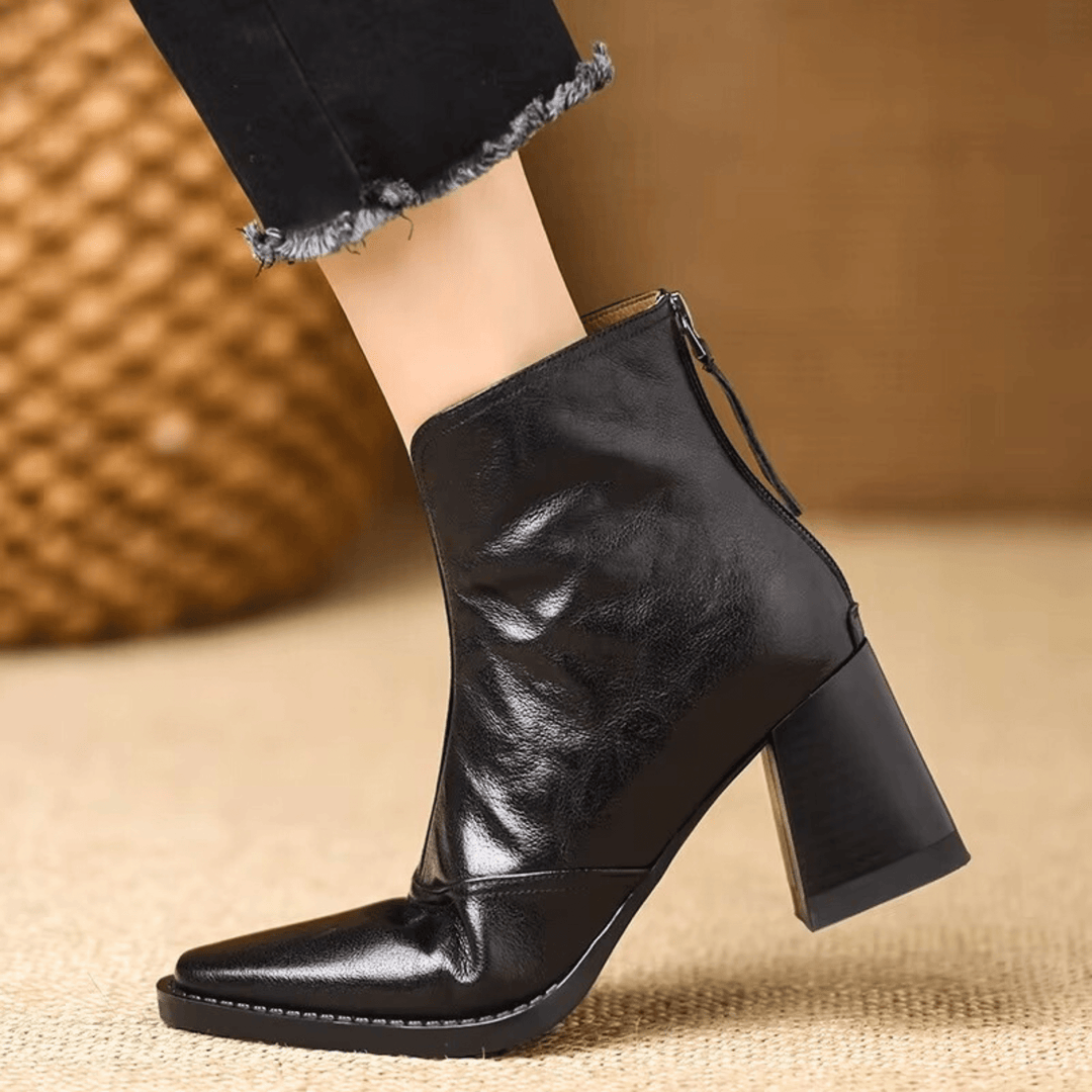 Norina | Leather Ankle Boots with Mid Heel - Helen & Olivia Manhattan