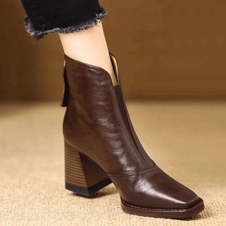 Claudia Luxe Mid | Heel Leather Ankle Boots - 