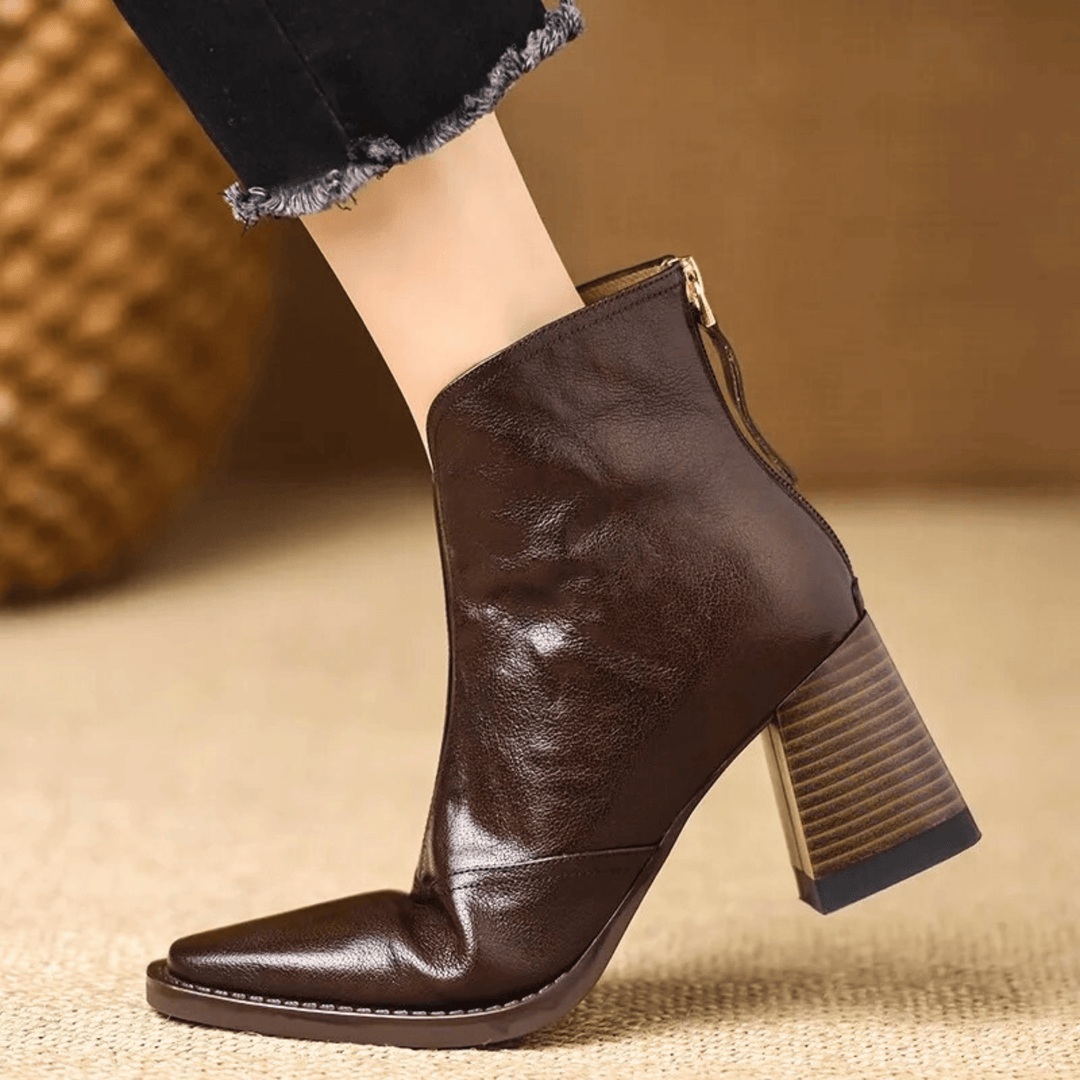 Norina | Leather Ankle Boots with Mid Heel - Helen & Olivia Manhattan