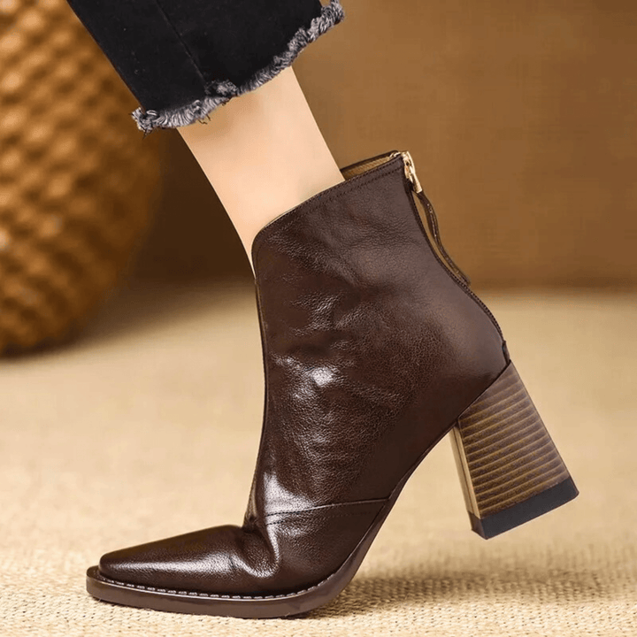Norina | Leather Ankle Boots with Mid Heel - Helen & Olivia Manhattan
