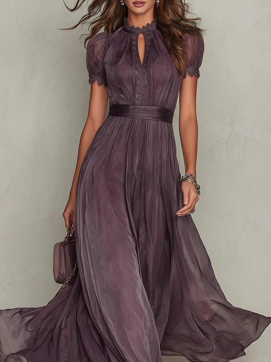 Elowen | Keyhole-Neck Sleeve Balloon Autumn Wedding Guest Maxi Dress