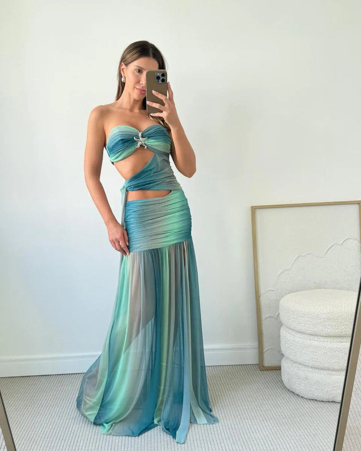 Wren | Strapless Ombré Maxi Dress with Cut-Out