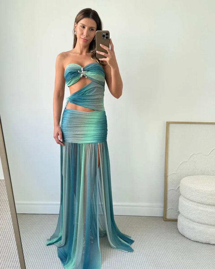Wren | Strapless Ombré Maxi Dress with Cut-Out